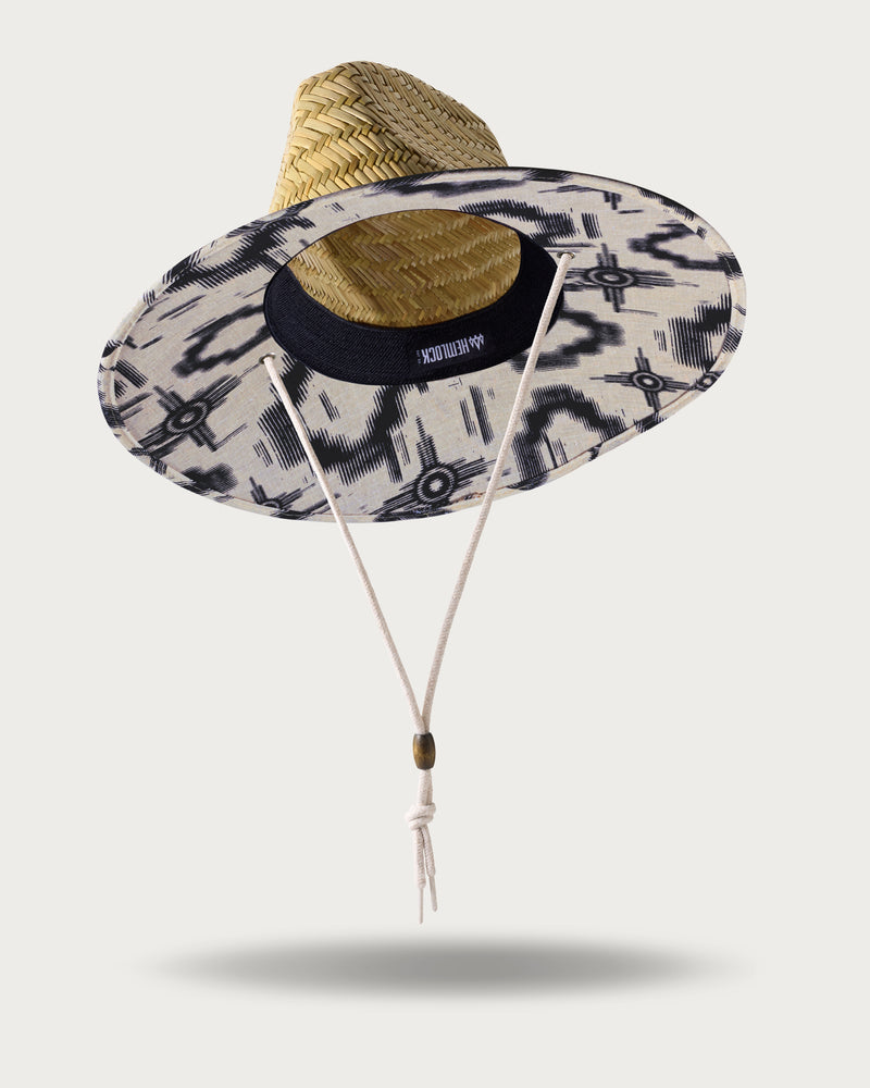 Hemlock UPF50+ Fedora Lifeguard Fedora Straw Hat Southwest Ikat print