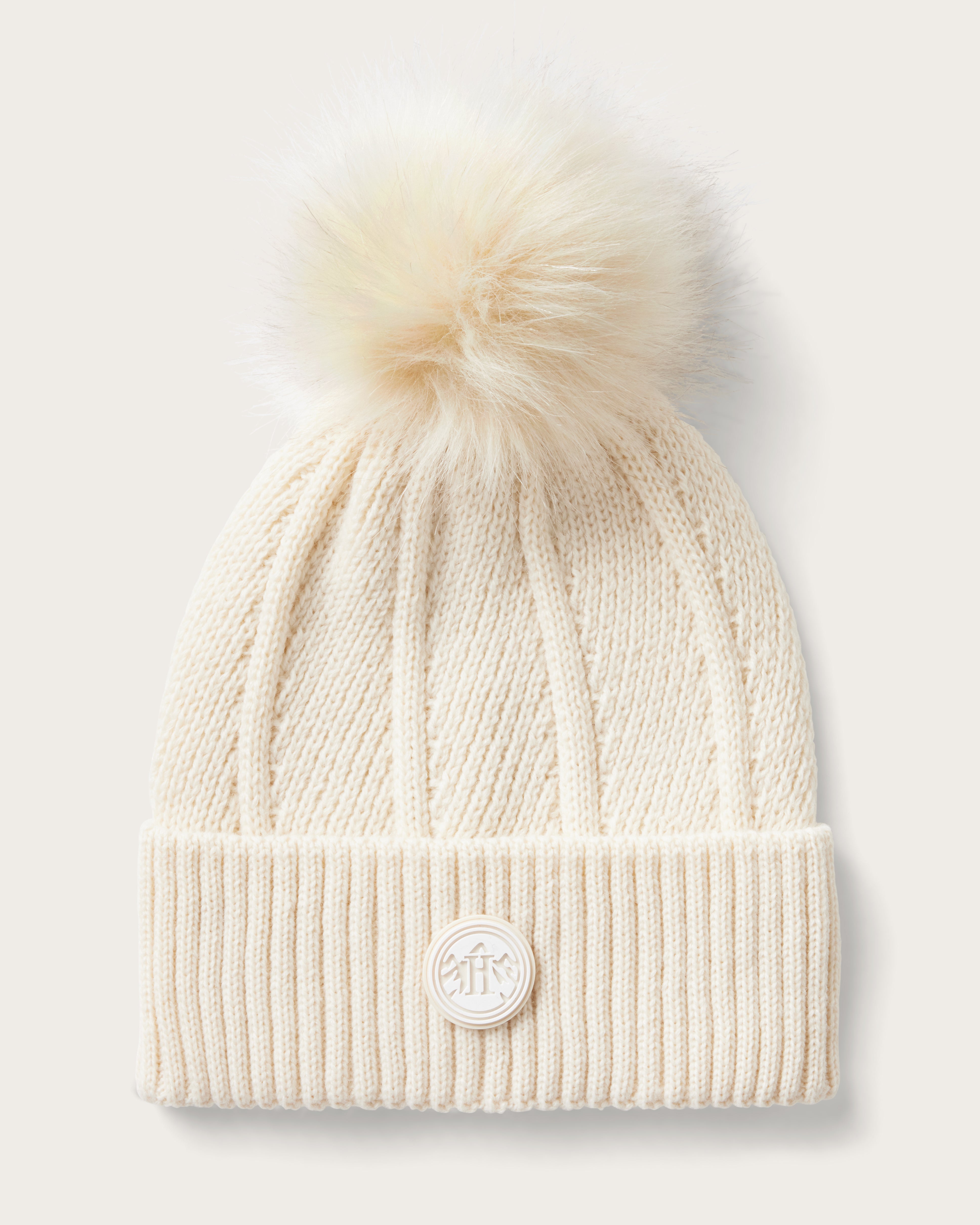 Hemlock Baby Willow Pom Beanie in White with white pom