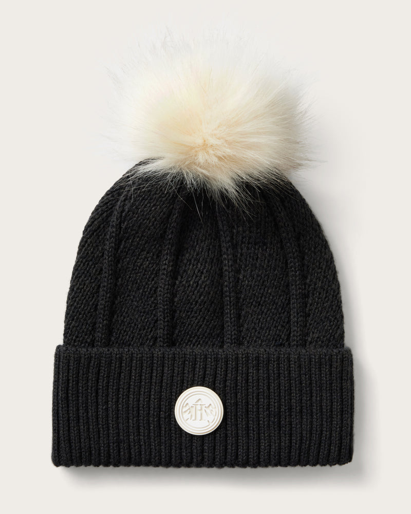 Hemlock Toddler Willow Pom Beanie in Black with white pom