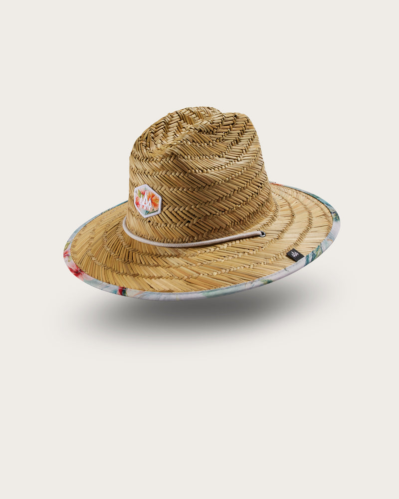 Hemlock Kids Lifeguard Straw Hat in Hanalei Hula print side view