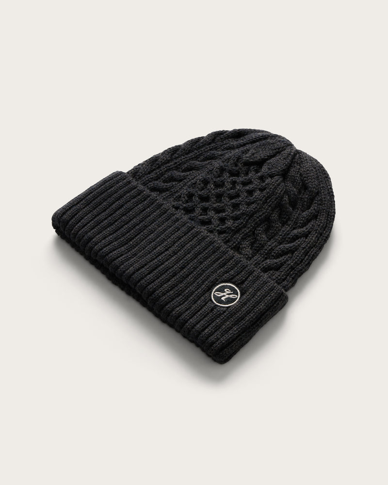 Hemlock Vulcan Beanie in Black at an angle