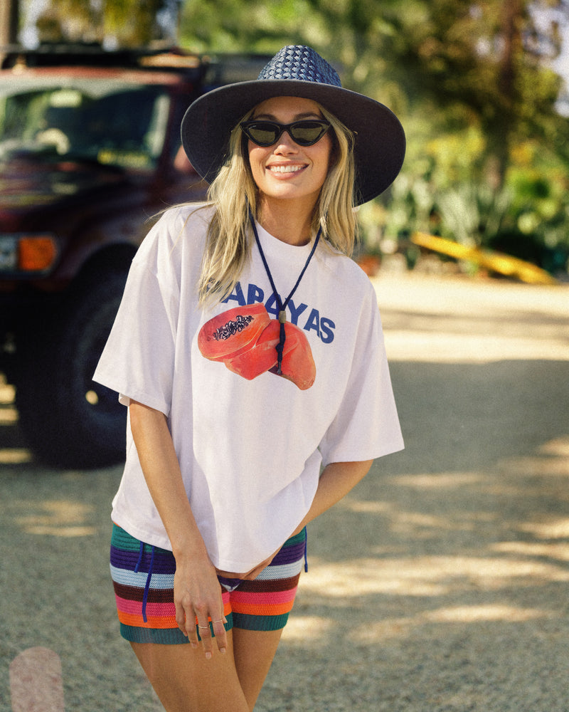 Hemlock female model wearing Lana Paper Straw Lifeguard Hat 