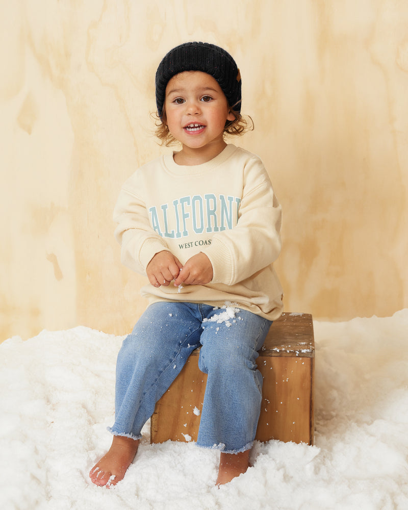 Hemlock little girl model wearing the Toddler Hawthorne Fleck Beanie in Black 