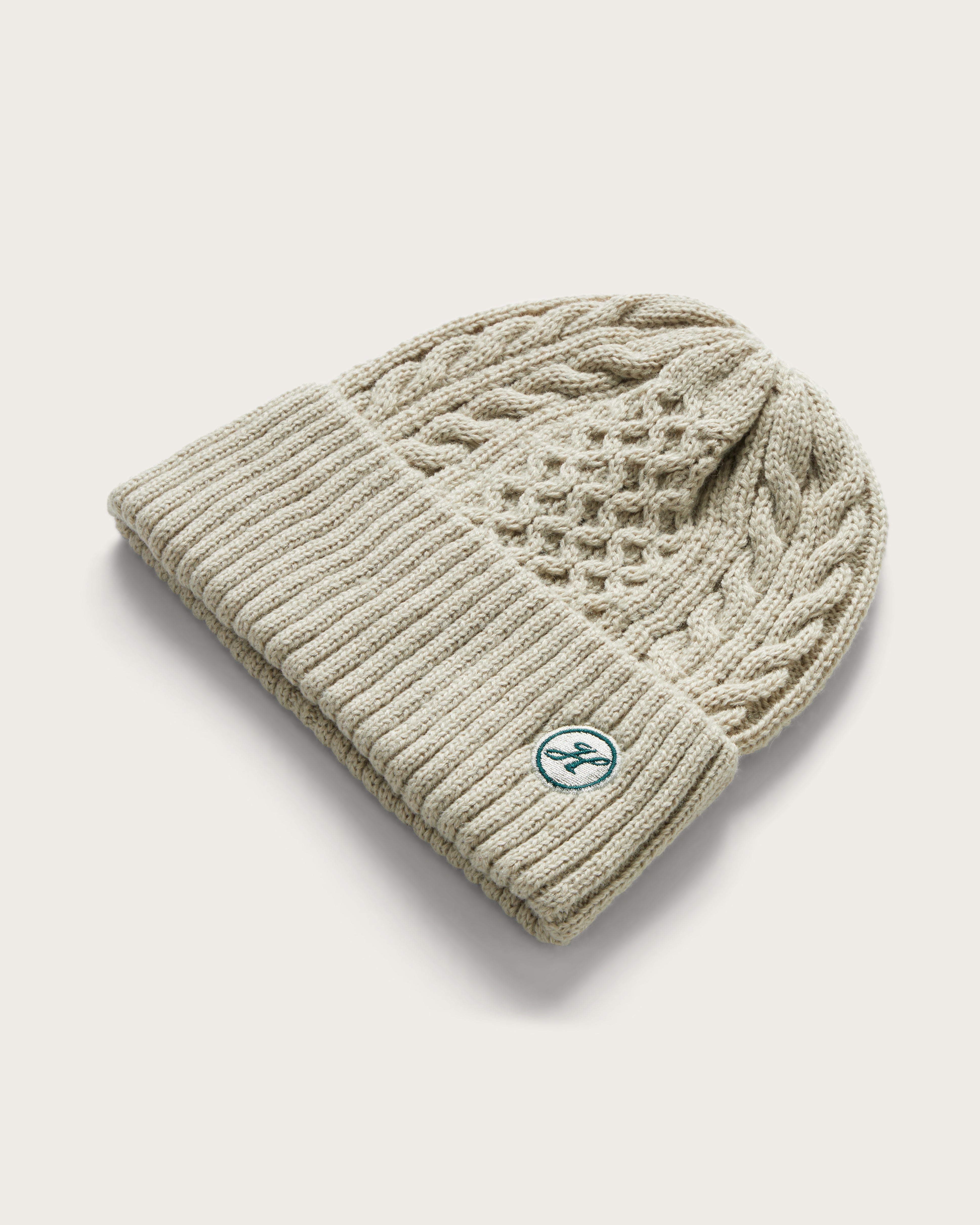 Hemlock Toddler Vulcan Beanie in Grey Sage at an angle 