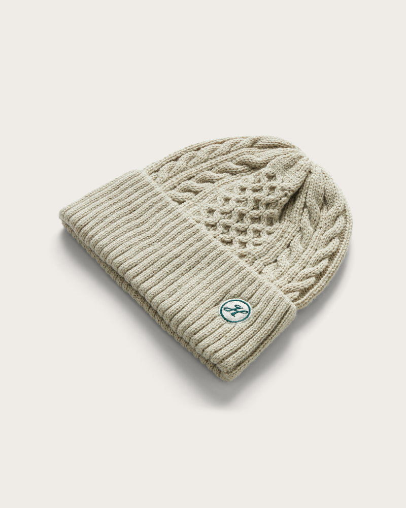 Hemlock Vulcan Beanie in Grey Sage color at an angle