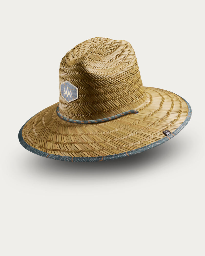 Hemlock UPF50+ Lifeguard Straw Hat Nomad Topography print side view