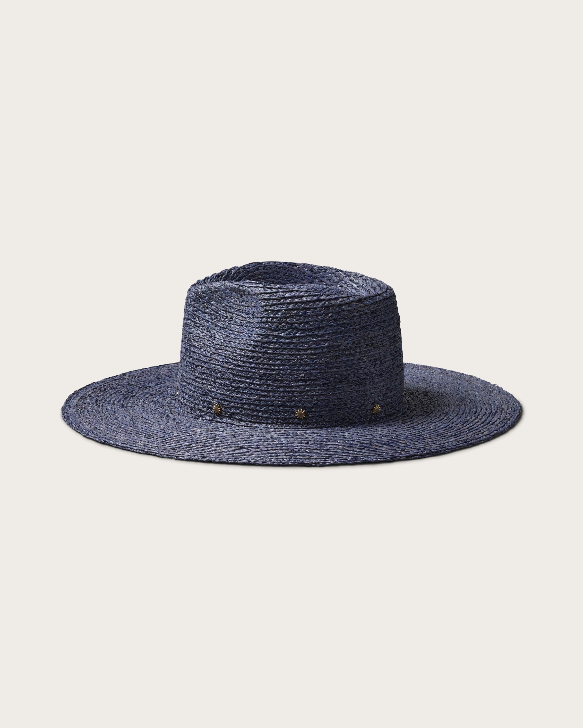 Hemlock Logan Straw Fedora in Smoky Blue side profile