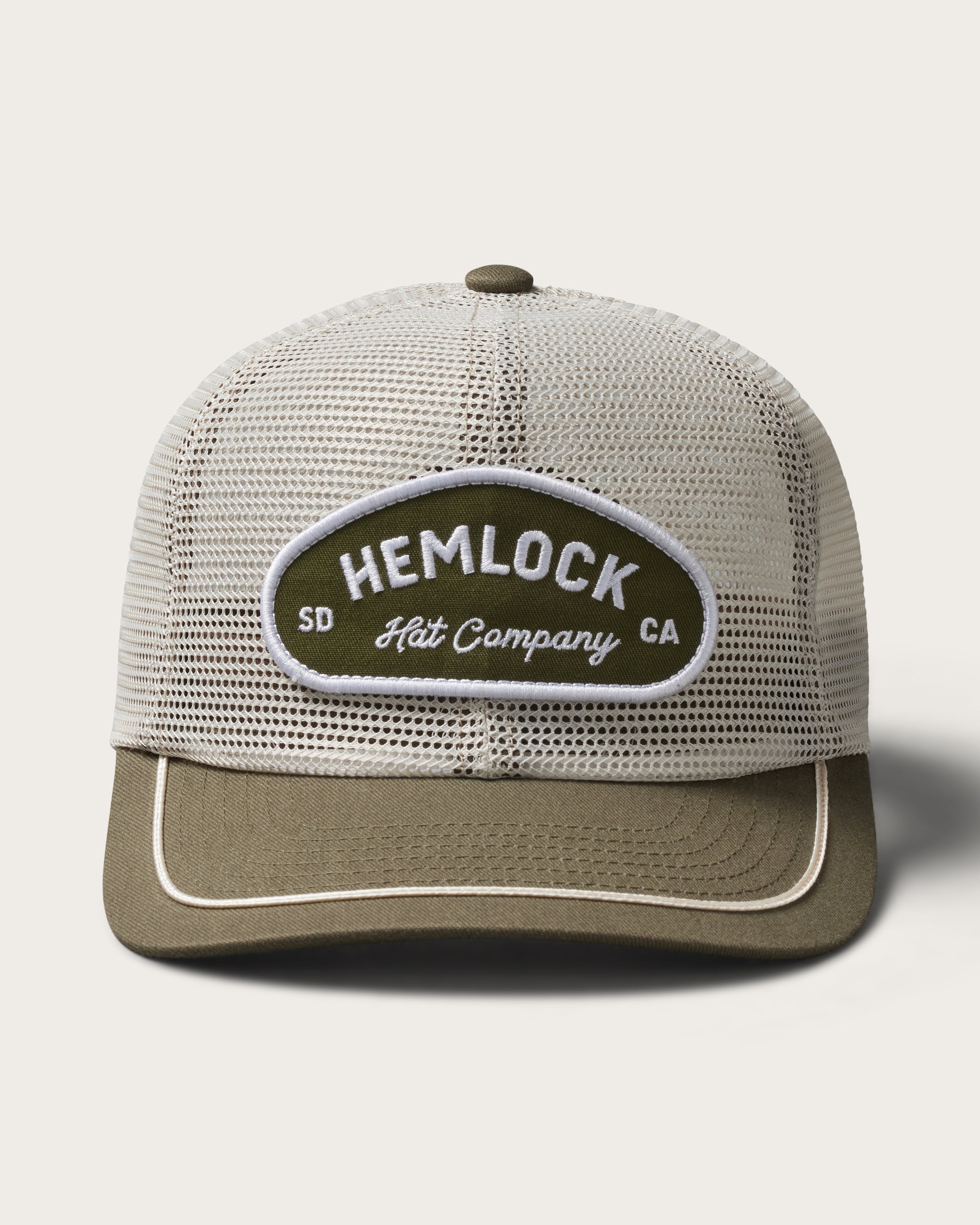Hemlock Mack Trucker Hat in Olive detailed view